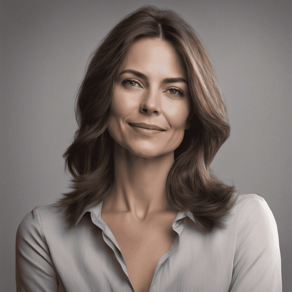 A woman with shoulder-length brown hair wearing a light-colored blouse stands against a neutral background, smiling slightly.